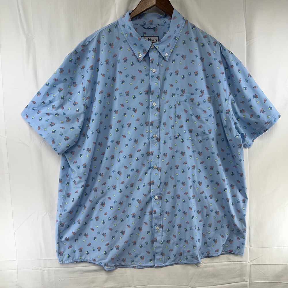 Huk Pursuit Fishing Shirt Mens 3XL Blue Lobster Print Short Sleeve H1500212-45A